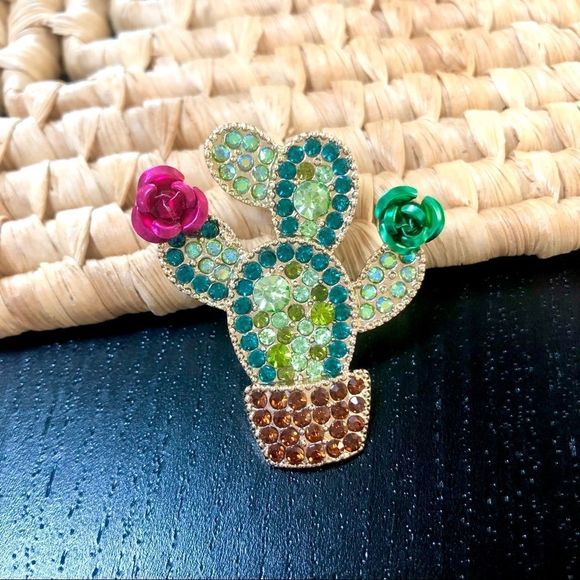 NEW! Bling Cactus with Rose Statement Earrings - Picture 7 of 11